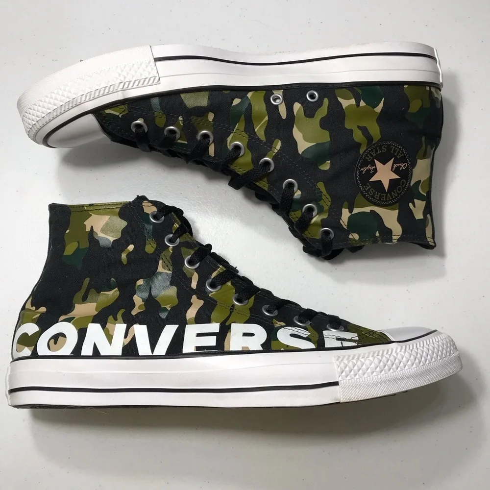 Converse Chuck Taylor All Star Black and Green Hi-Top Camouflage Sneakers Sz 12 - Picture 12 of 13